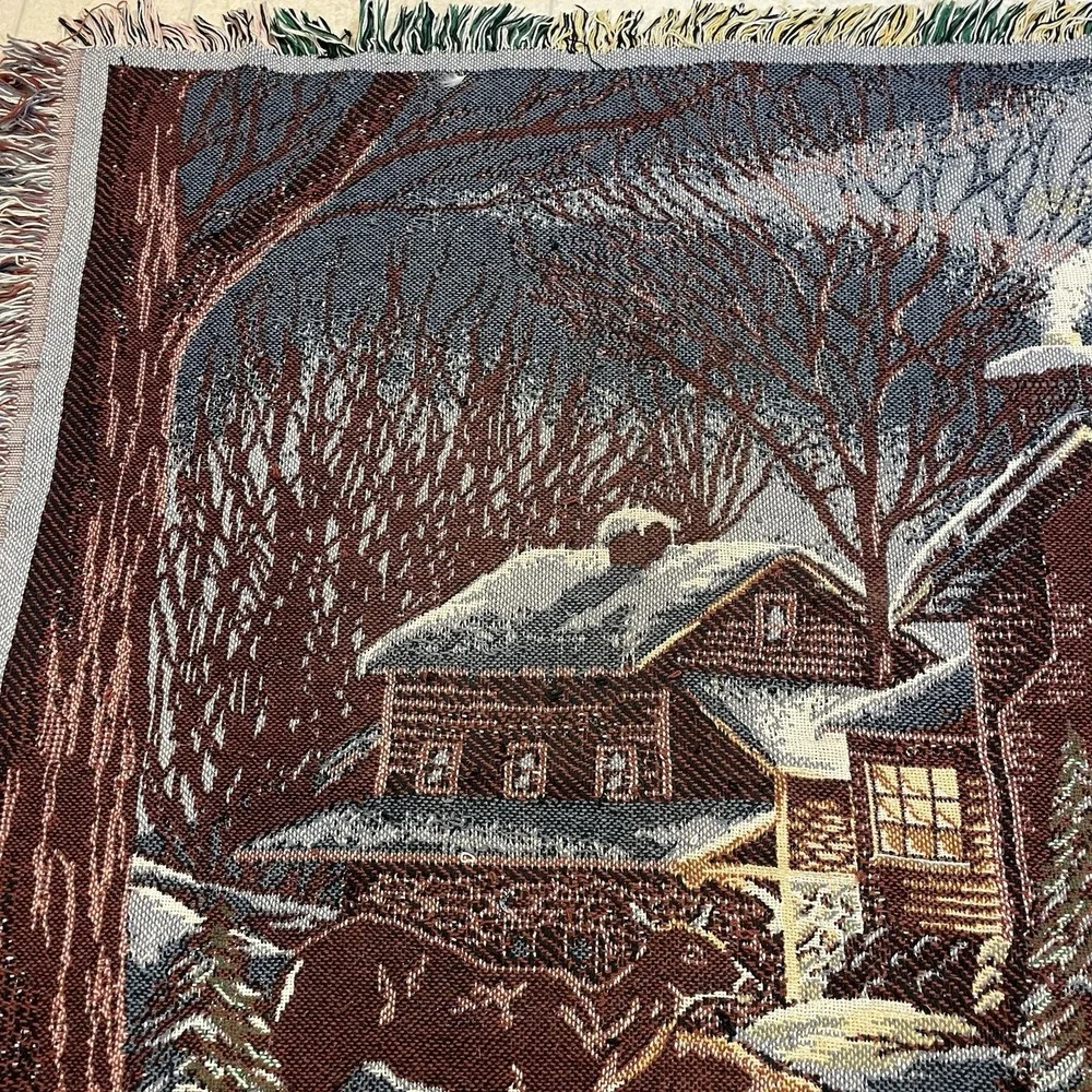 Vintage Beacon Tapestry Throw Blanket Cabin Camp Nature Deer Fringe USA 64x45